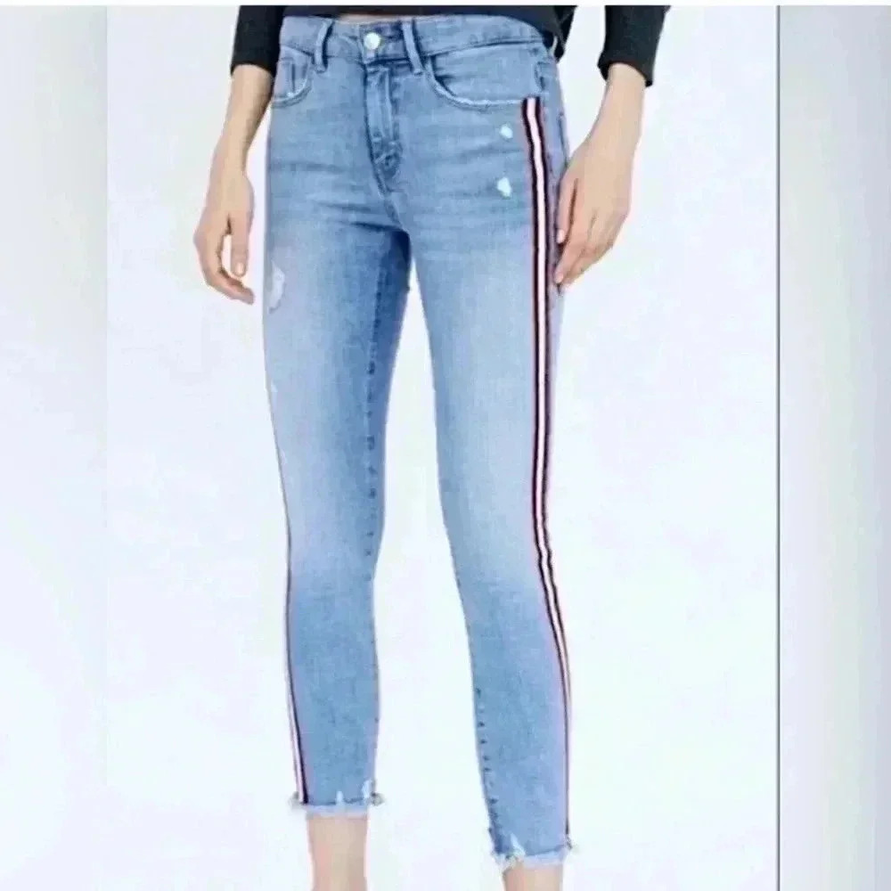 Zara Jeans Basic Z1975 Denim Skinny Stripe Distressed